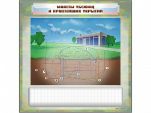 Магнитно-маркерная доска "Макеты убежищ и простейших укрытий" с комплектом фолий и тематических магнитов - fgospostavki.ru - Владикавказ
