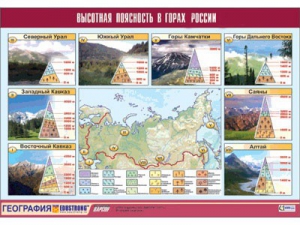 Таблица демонстрационная "Высотная поясность в горах России" (винил 70*100) - fgospostavki.ru - Владикавказ