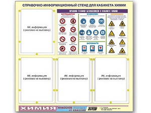 Стенд информационный "Правила техники безопасности в кабинете химии" (80х75, 4 кармана) - fgospostavki.ru - Владикавказ