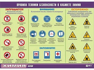 Таблица демонстрационная "Правила техники безопасности в кабинете химии" (винил 100х140) - fgospostavki.ru - Владикавказ
