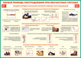 Таблица "Общий порядок оказания первой помощи пострадавшим" (100х140 сантиметров, винил) - fgospostavki.ru - Владикавказ