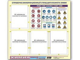Стенд информационный "Правила техники безопасности в кабинете химии" (80х75, 4 кармана) - fgospostavki.ru - Владикавказ
